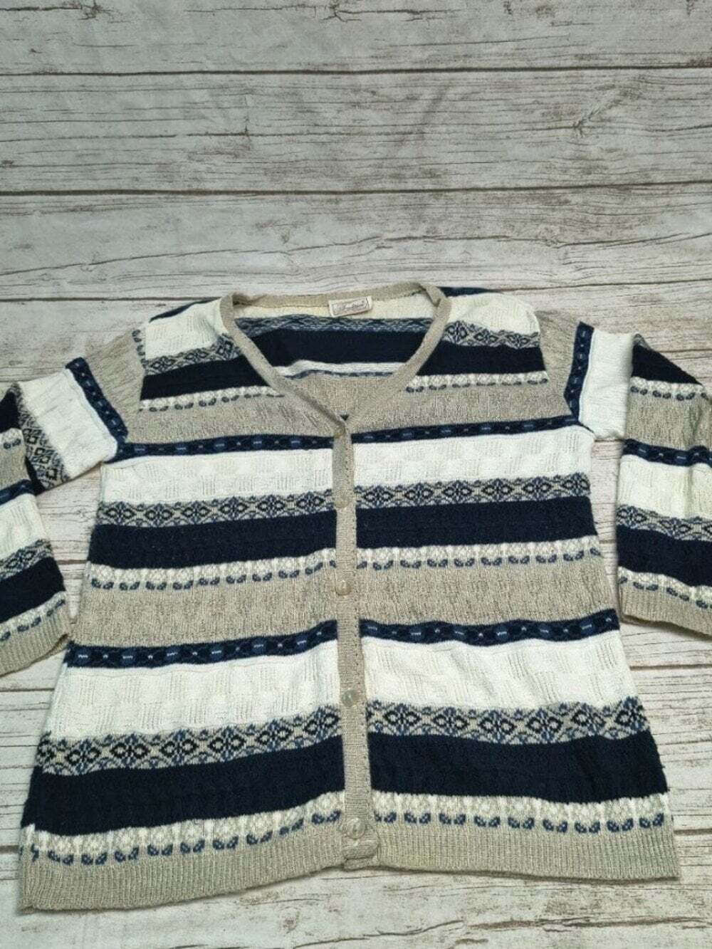 Tradition Made in Canada Blue Cream Nordic Cardigan Sweater Size Medium
